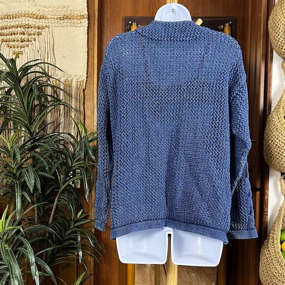Vintage Blue Willi’s Denmark Cardigan S | Indigo Cotton 90s Fisherman Cable Knit - Picture 3 of 16